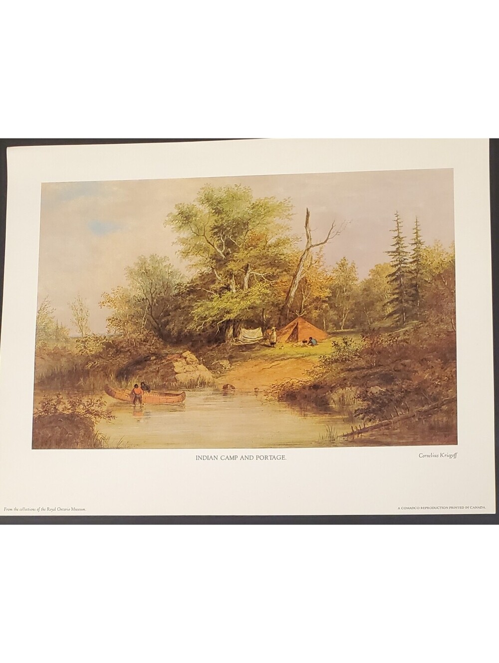 Comadco Reproduction Print 'Indian Camp and Portage' by Cornelius Krieghoff VG